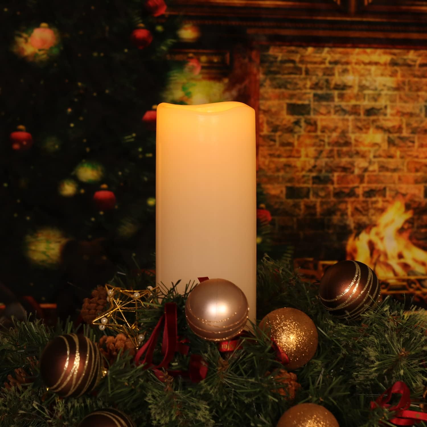 2 Pack 10"x4" Outdoor Big Flameless Candles, Battery Operated Large Flameless Candles with Remote & Timer, LED Flickering Pillar Candles,Long-Lasting, Ivory White