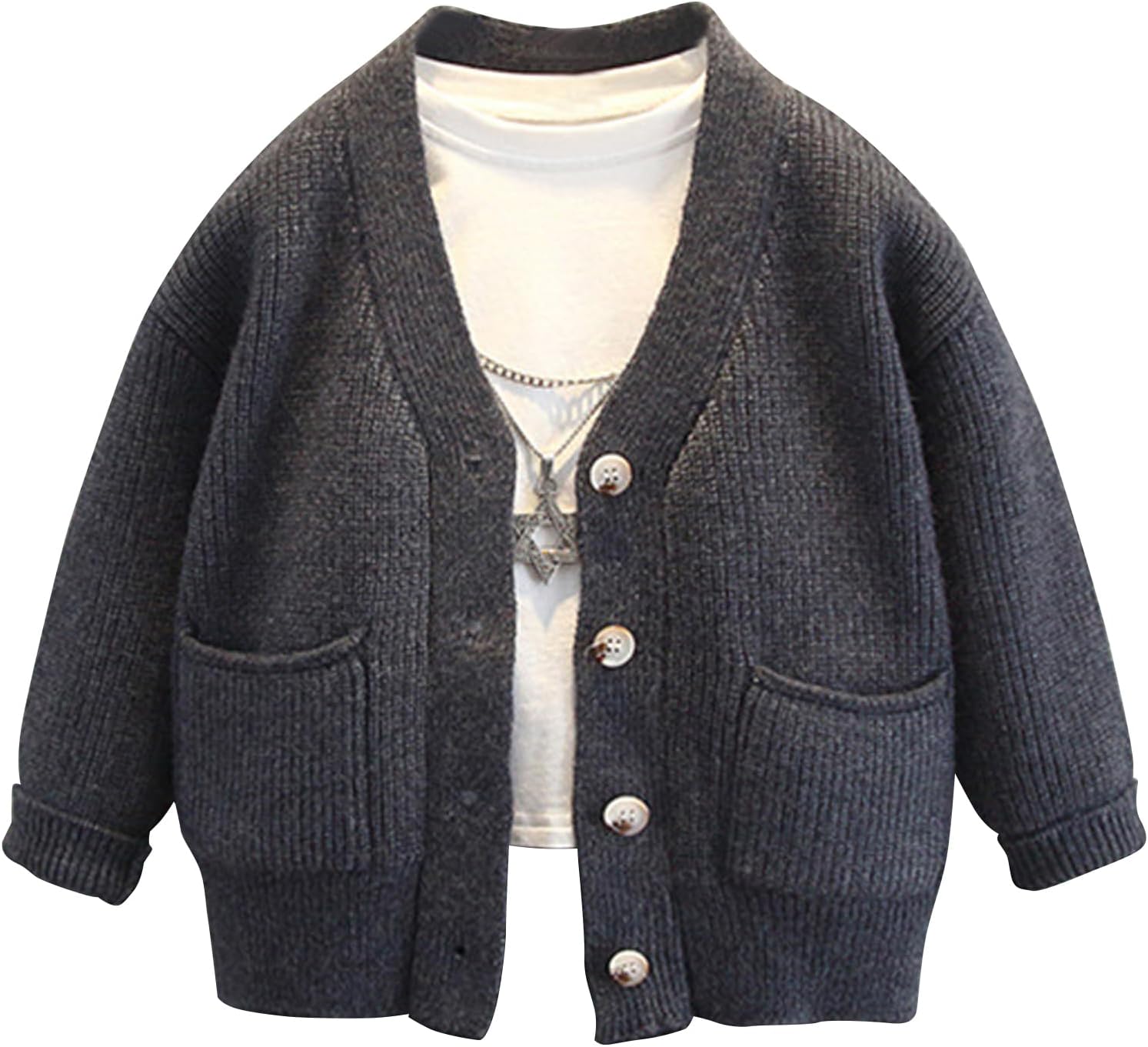 Boys Knitted V-Neck Cardigan Solid Long Sleeve Button Down Sweater Outerwear