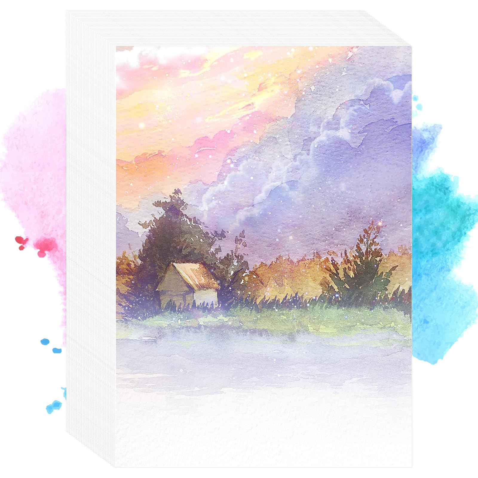 Papel Acuarela A4 300g, 50 Hojas Papel Acuarela Algodon Bloc Acuarela para Acuarelas Acrílicos Gouache Pintura Dibujo Obras de Arte Bricolaje (21 x 29,7 cm)