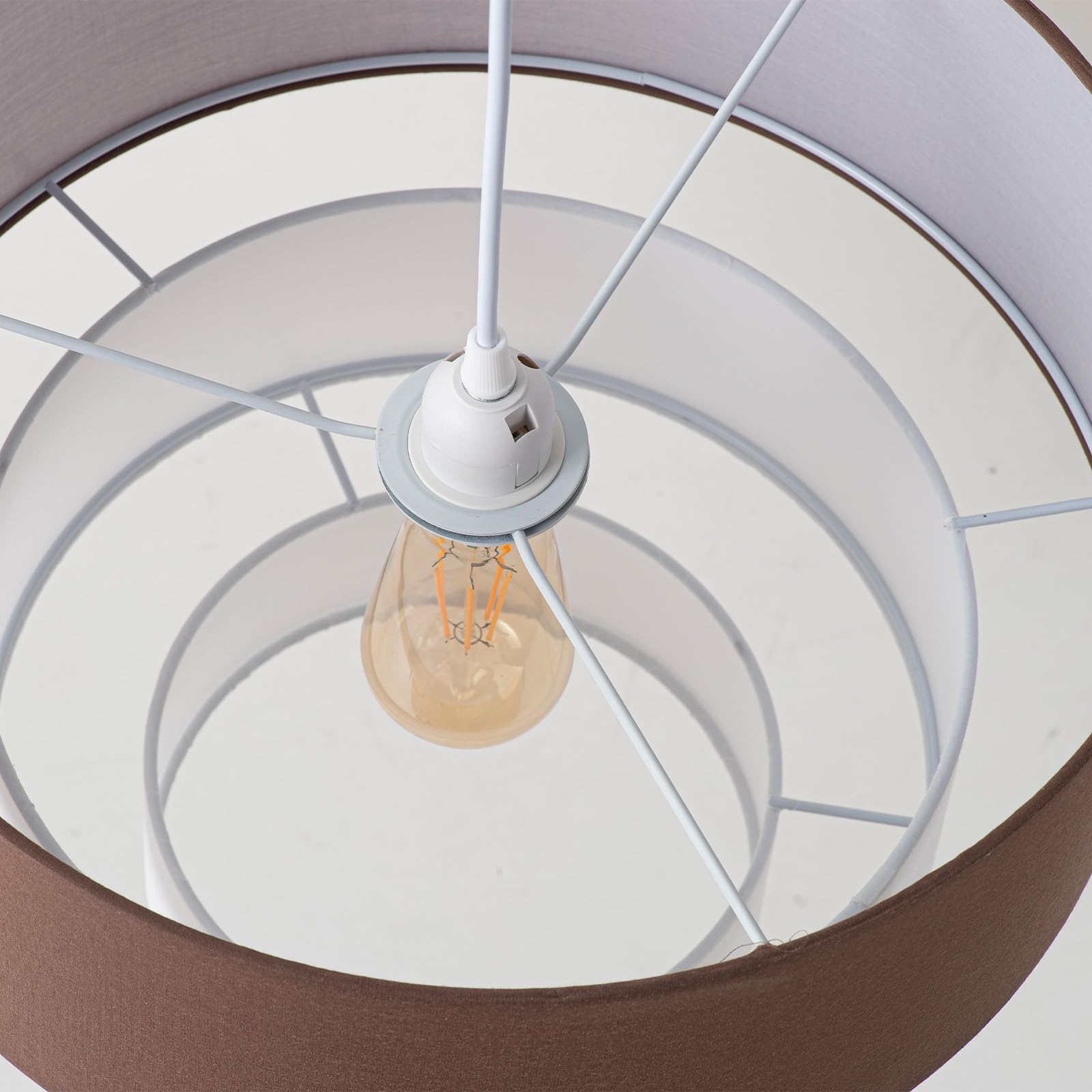 Alpinaluz Suspension textile marron et blanc à trois niveaux Ø38 cm - Abat-jour en tissu multicouche, culot E27, design moderne et décoratif pour salon, chambre et salle à manger