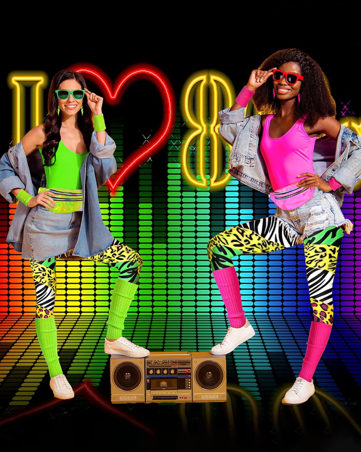 BIQIQI Women’s 80s Sportswear Costume, Leotard, Leggings, Headband, Arm Bands, Leg Warmers, Earrings, Bum Bag, 80s and 90s Outfit - Image 4