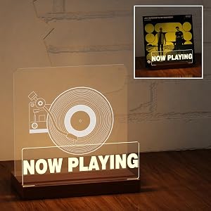Ammonite Illuminated Vinyl Record Stand, Warm White LED Now Playing Display for Albums, Record Holder & Gift for Music Lovers