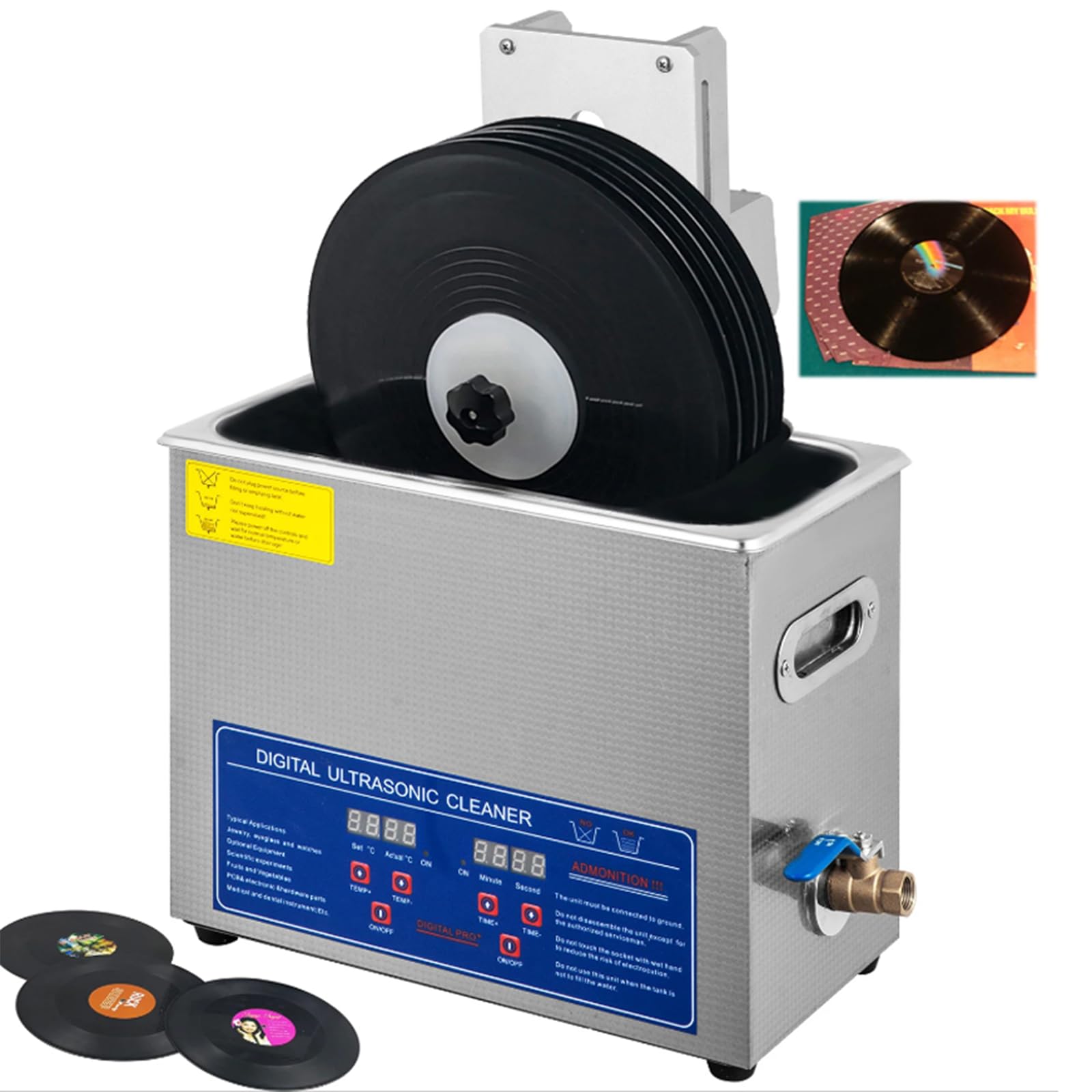 Limpiador ultrasónico de discos de vinilo de 6 L, máquina lavadora de discos profesional para 1-6 discos, 40 KHz 180 W con cesta y bola de malla fina para una limpieza eficaz