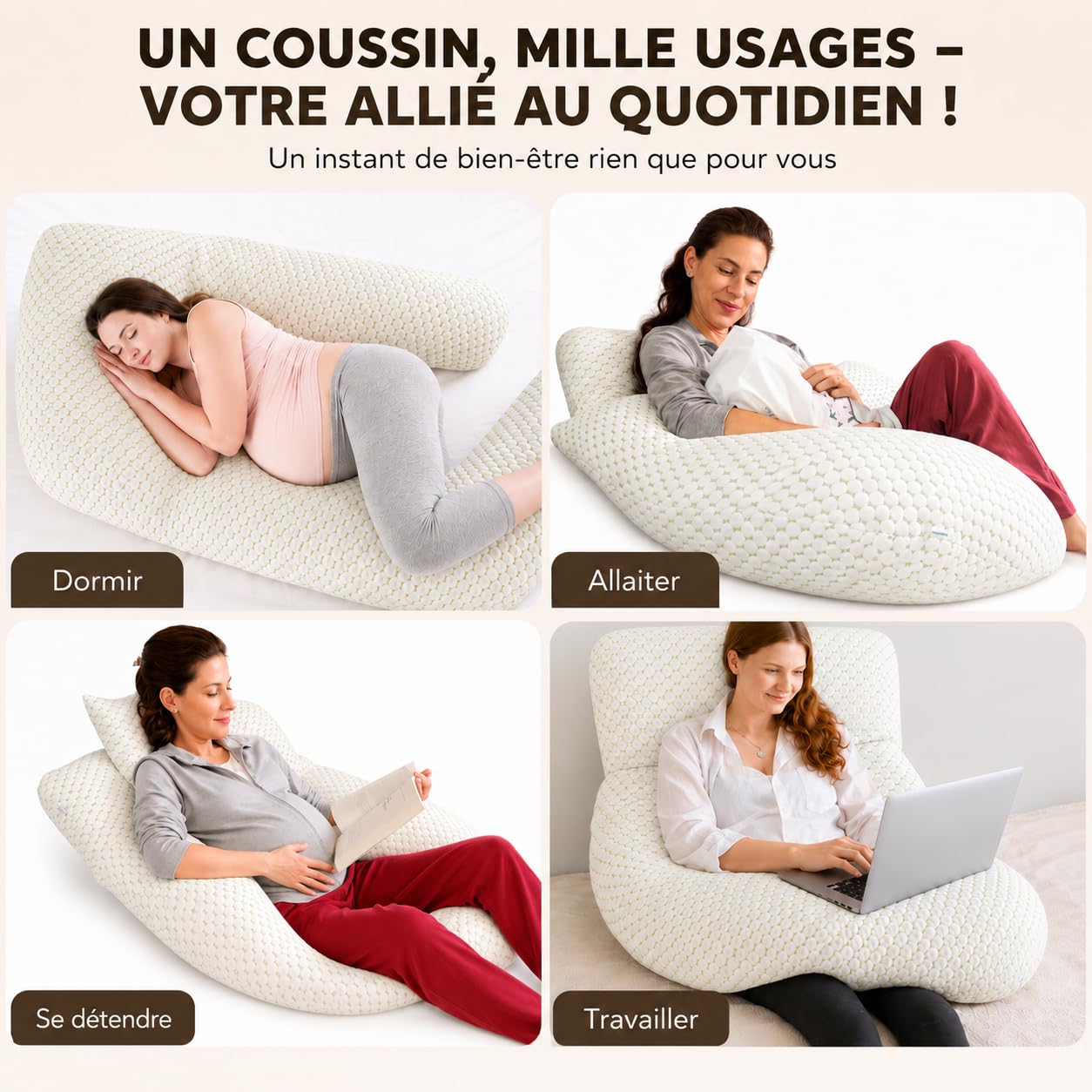 Coussin de Grossesse Ergonomique 360° – Coussin Grossesse pour Dormir – Soutien Ventre, Dos et Jambes – Coussin Maternité et Allaitement – Housse Lavable