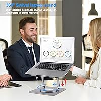 Vista 2 de Soporte ajustable para laptop con base giratoria de 360, elevador ergonómico para laptop para escritorio, elevador de computadora de metal, soporte