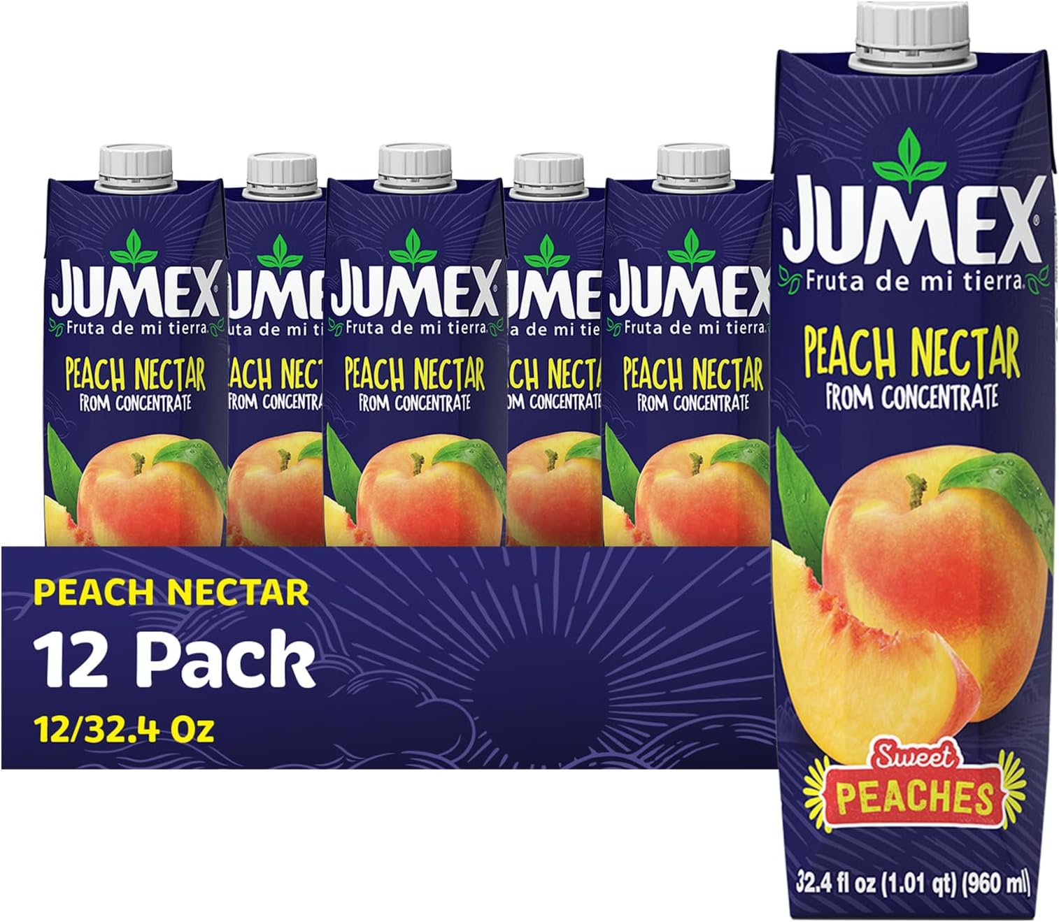 Peach Nectar | 100% Recyclable Tetra Pack Box | 33.8 Fl Oz (Pack of 12)