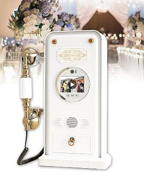 Audio Phone Guestbook, Audio Video Guest Book Wedding Phone With Auto-Record On Pickup & Auto-Save On Hang Up&32g OR 128g Storage, For Bridal Shower Birthday Graduations Event Rental White-32G
