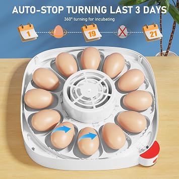 Sailnovo 12 Egg Incubator with Automatic Egg Turning and Humidity Display, Built-in Candler & 360 View Window, Manual & Preset Modes for Hatching Chicken Duck Quail Eggs Home Classroom Lab