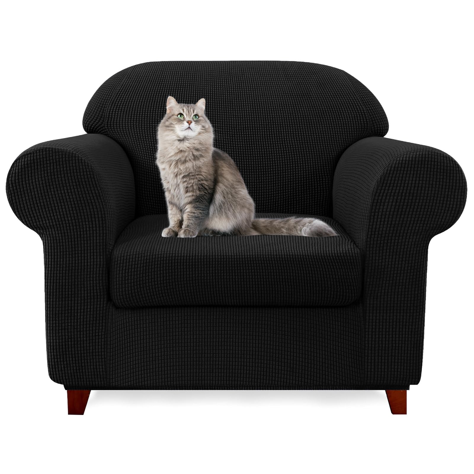 SYLC Ektorp Sofa Cover with Seat Cushions Covers and Backrests Covers Sofa Covers Stylish Stretch Jacquard Couch Slipcover Protector (Black,Chair+1 Seat)