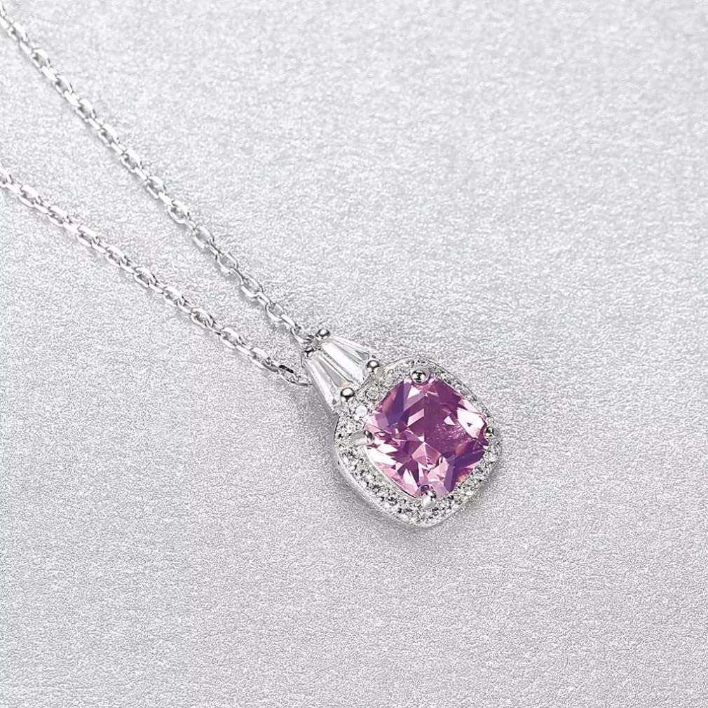 Collana con Ciondolo Lungo Quadrato Rotondo Gioielli con Pietre preziose Rosa per Le Donne Collane in Argento Sterling Regali di Natale