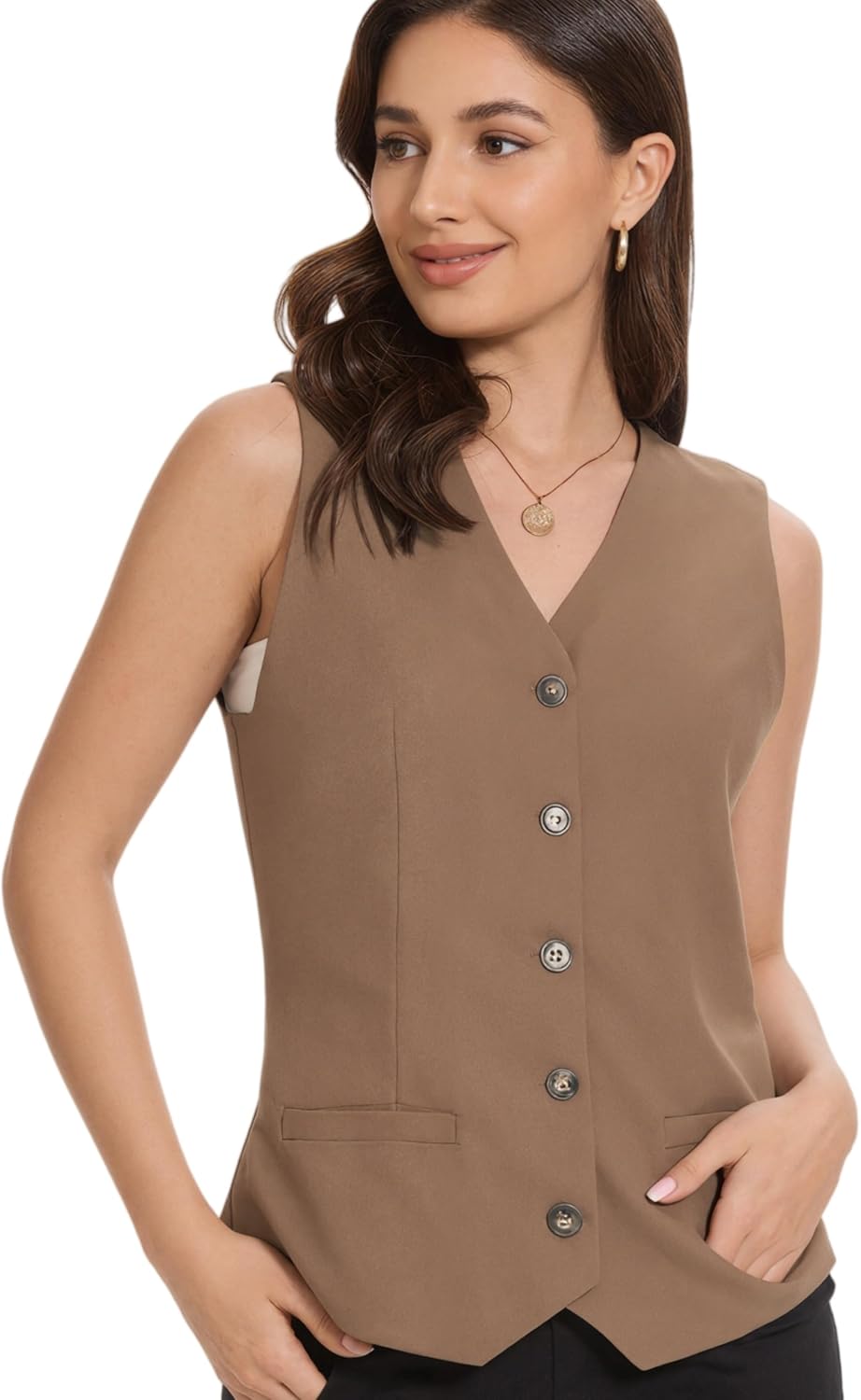 MINTLIMIT Vest for Women V Neck Lightweight Work Cropped Sleeveless Jacket Linen Vests Women