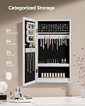 SONGMICS Lockable Jewelry Cabinet Armoire with Mirror, Wall-Mounted Space Saving Jewelry Storage Organizer, White UJJC51WT