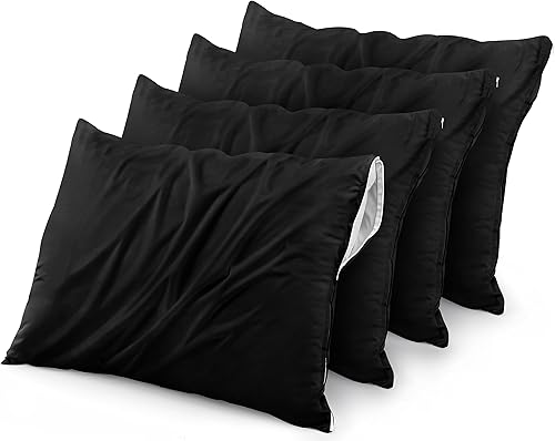 Utopia Bedding Protector de almohada impermeable con cremallera (paquete de 4) negro estándar - Funda de almohada a prueba de chinches de 20 x 26
