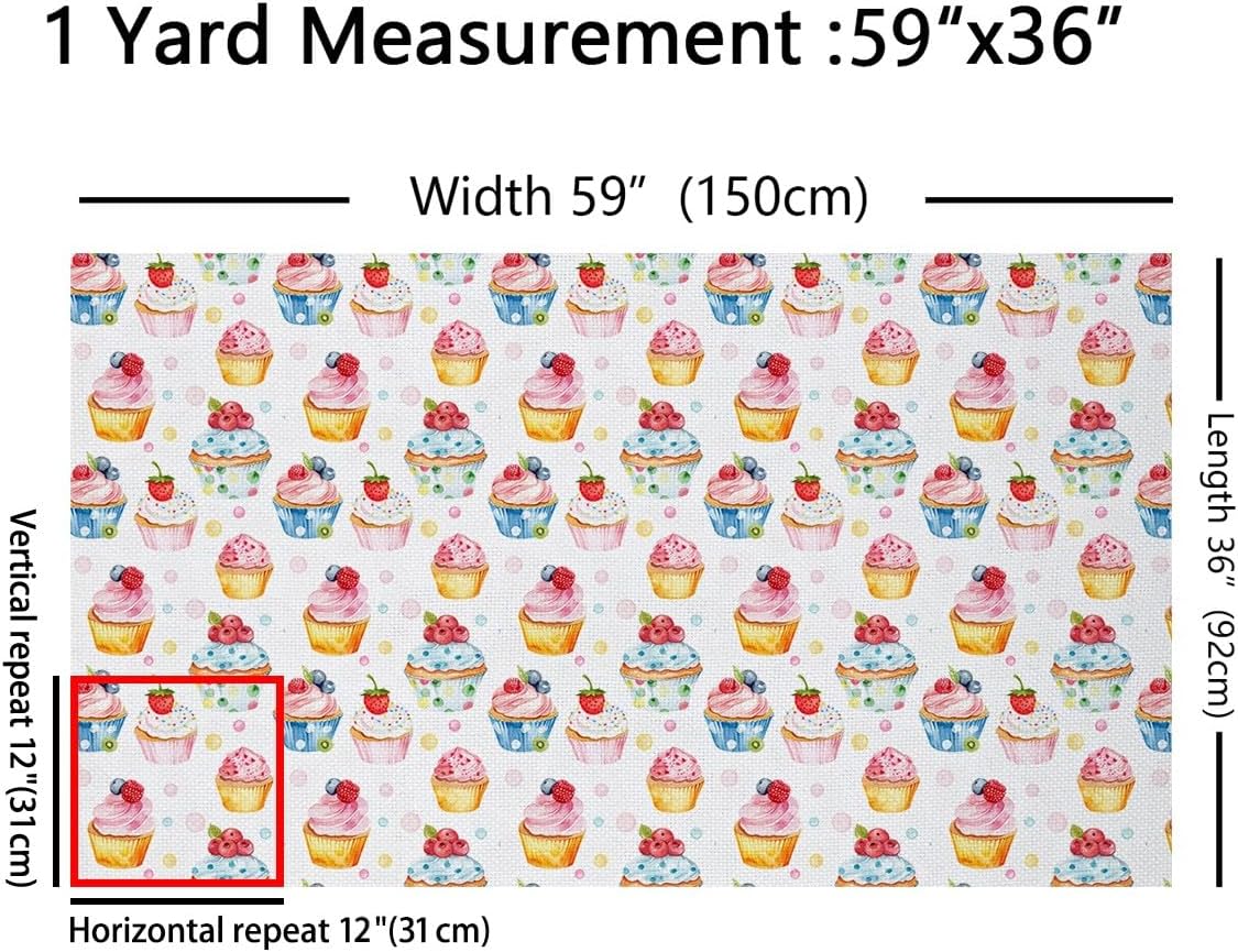 Delicious Desserts Outdoor Fabric by The Yard,Ice Cream Fruits Cup Cake Fabric by The Yard for Teens Craft Lover,Colorful Dot Design Upholstery Fabric for Quilting Sewing Supplies,3 Yard