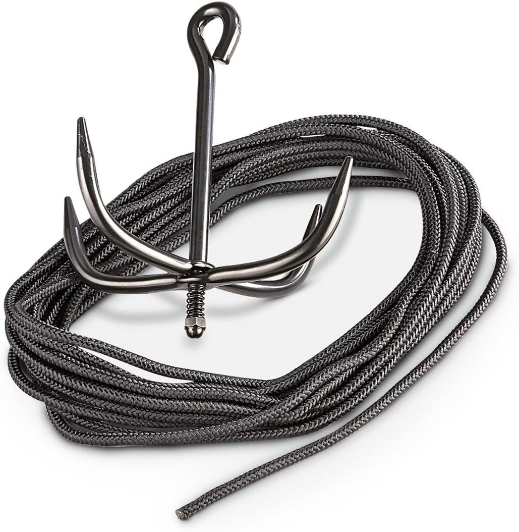 FP03400 Folding Grappling Hook with Black Cord, Midnight Black