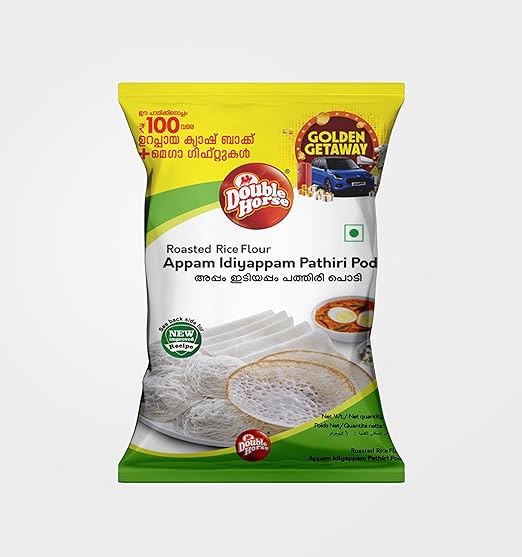 Double Horse Traditional Appam/Idiyappam/Pathiri Rice Flour, 1 kg | Roasted Rice Flour| Sortex Rice|Aripodi| Pathil Powder