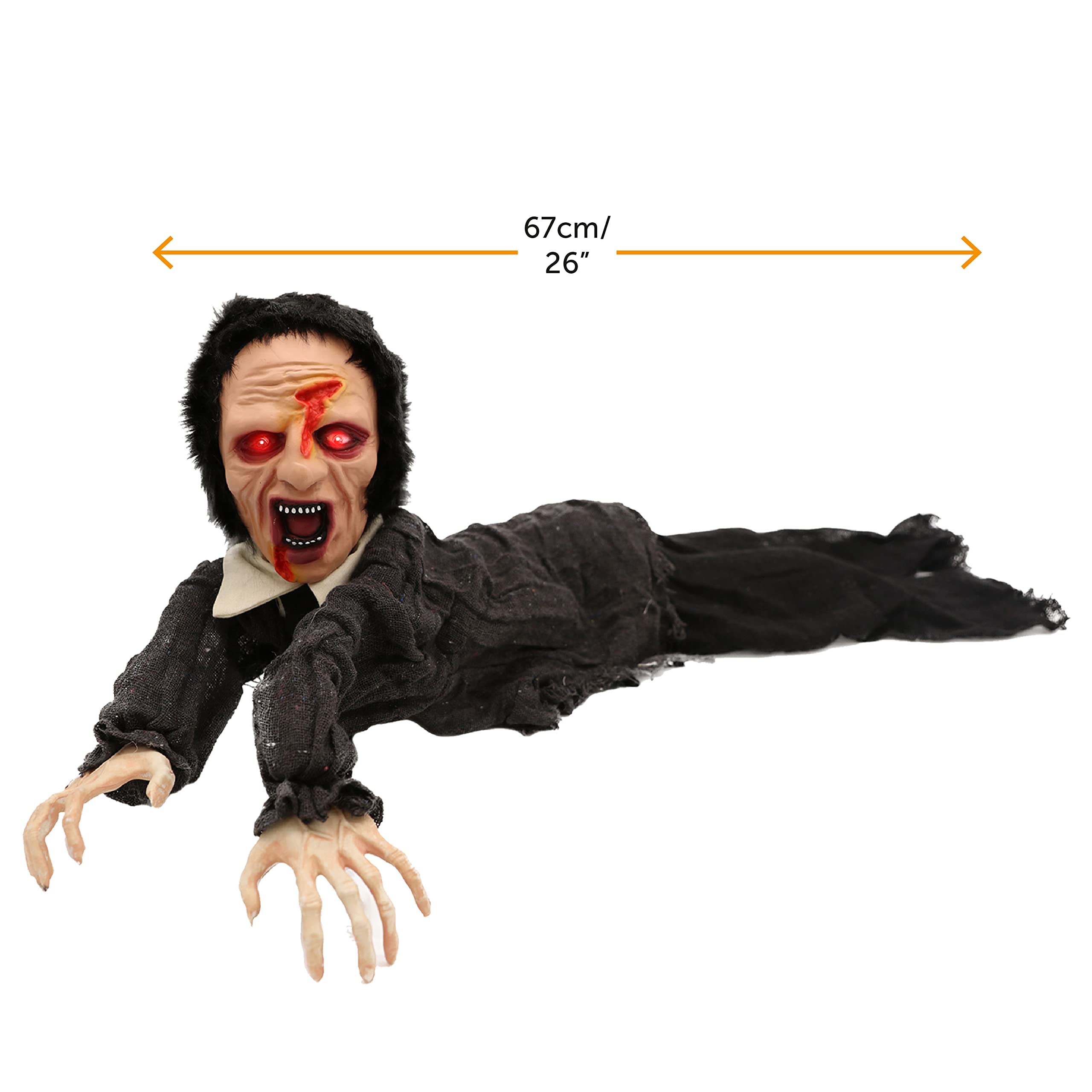 ILOVEFANCYDRESS przerażająca halloweenowa dekoracja zombie – akustyczna aktywowana ZOMBIE z motoryzowanymi nogami i ramionami, przerażające efekty dźwiękowe i świecące czerwone oczy – idealna dekoracja na Halloween