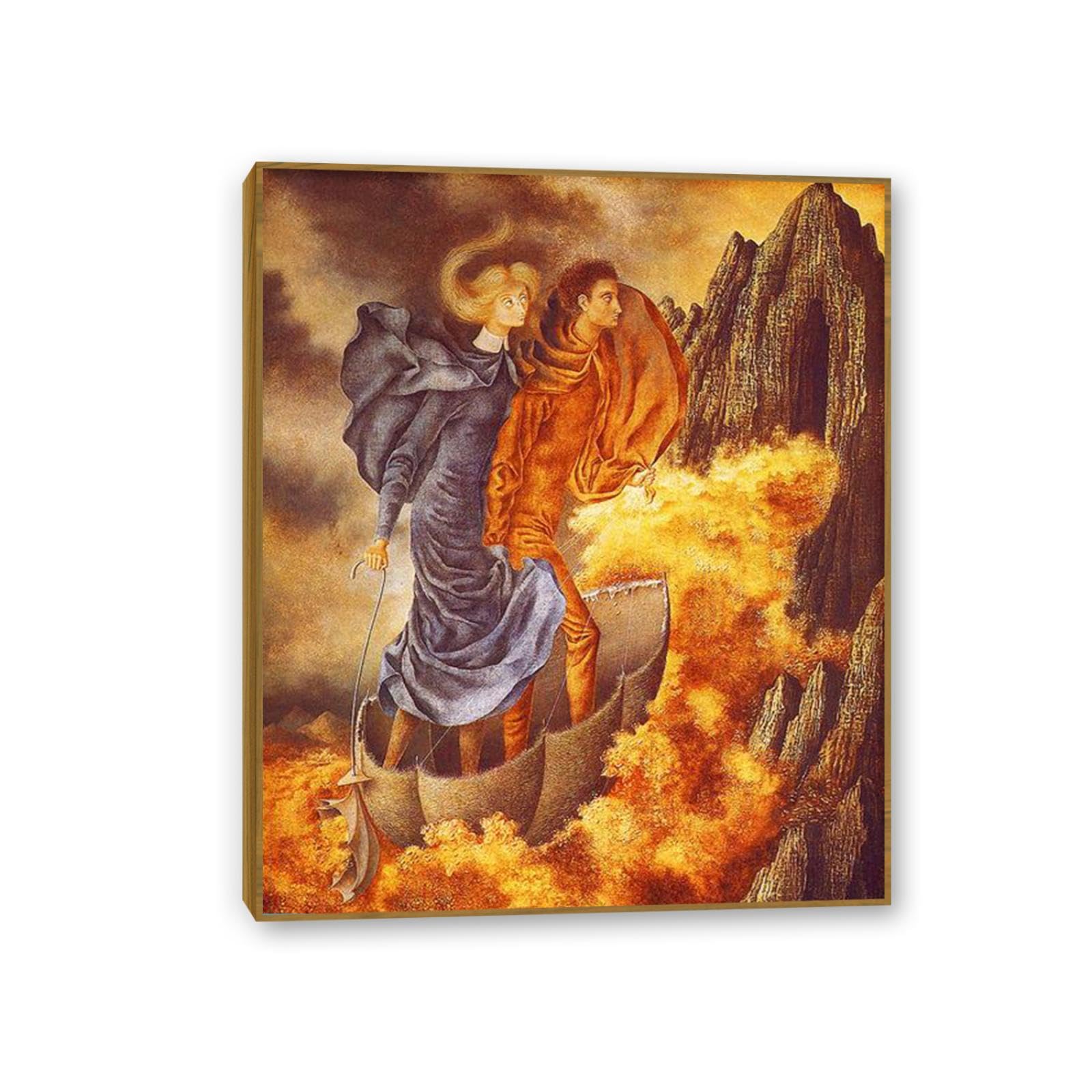 MYCGGDGH Remedios Varo Canvas Wall Art Reproductions of Famous Paintings The Flight Posters Remedios Varo Print Wall Decor for Living Room Bedroom Home Decor 80x60cm(32x24in) Teak frame