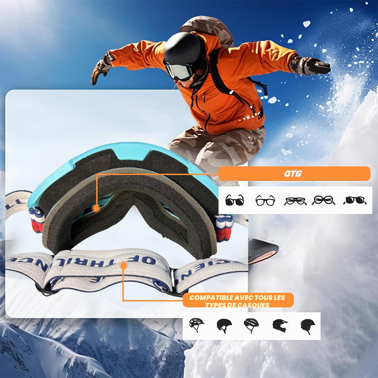 Lunette Moto Cross,Masque Moto,Lunettes Moto Anti-UV pour Conduite,Ski,Vol Libre,Compatibles avec les Casques Intégraux,Modulables et Autres Types de Casques