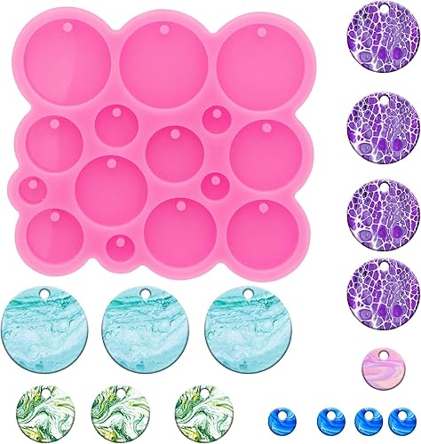 Molde de silicona para llavero de silicona súper brillante con círculos pequeños para muchos círculos, diámetro de 0.4 in, 0.6 in, 0.8 in, 1.0 in,