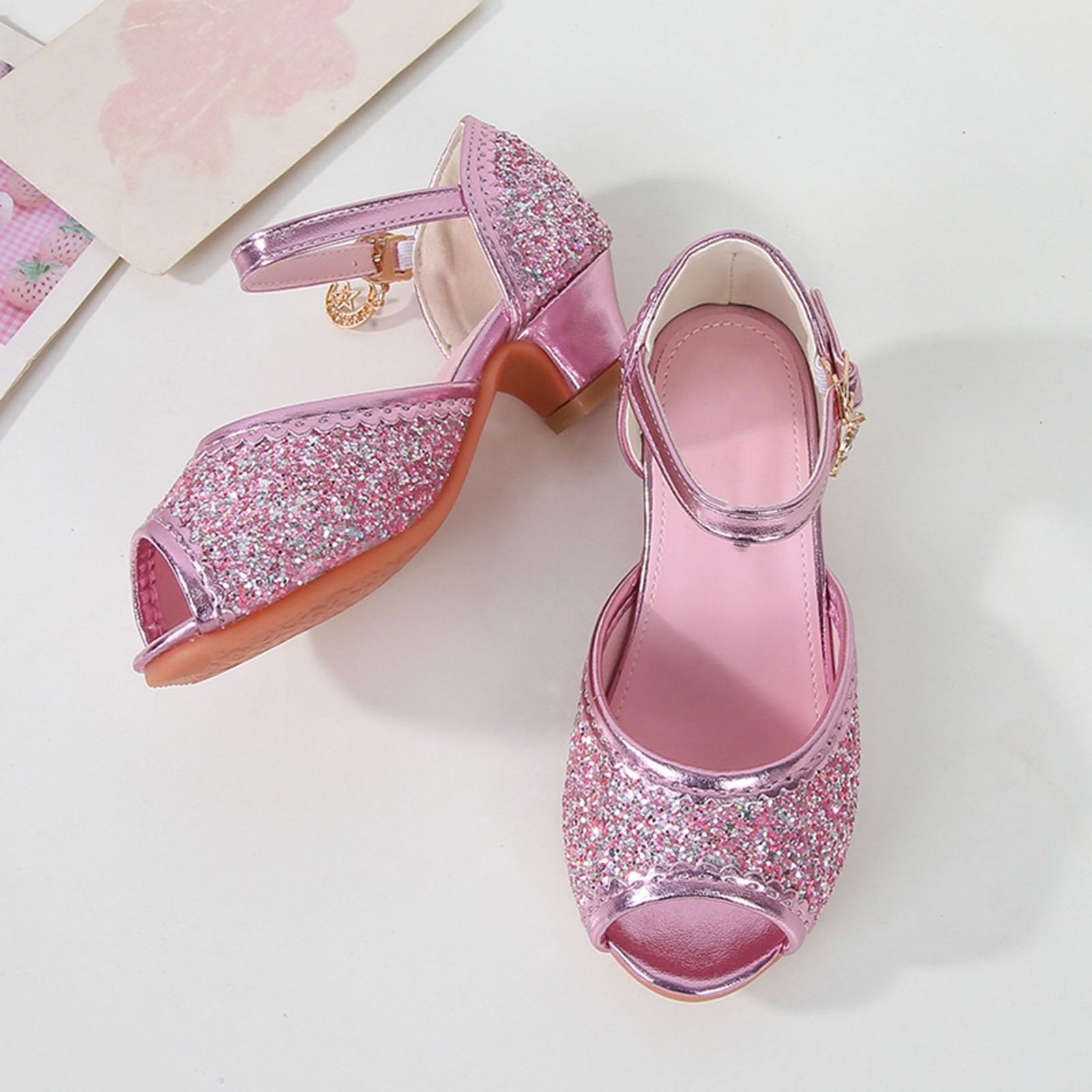 Mädchen Kristall Schuhe mit Absatz Festliche Schuhe Glitzer Prinzessinschuhe mit Pailletten Kinder Sandalen Elegant High Heels für Halloween Fest Fasching Geburtstag Party