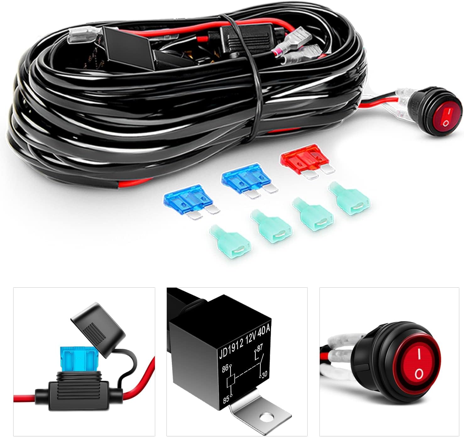 GOOACC 2PCS 6.5 Inch 120W Triple Row LED Pods Flood Light Bar Fog Light Driving Lighting with 16AWG Off Road Wiring Harness-2 Leads for Truck Golf Cart SUV ATV UTV Boat, 2 Years Warranty, (Auto-512)