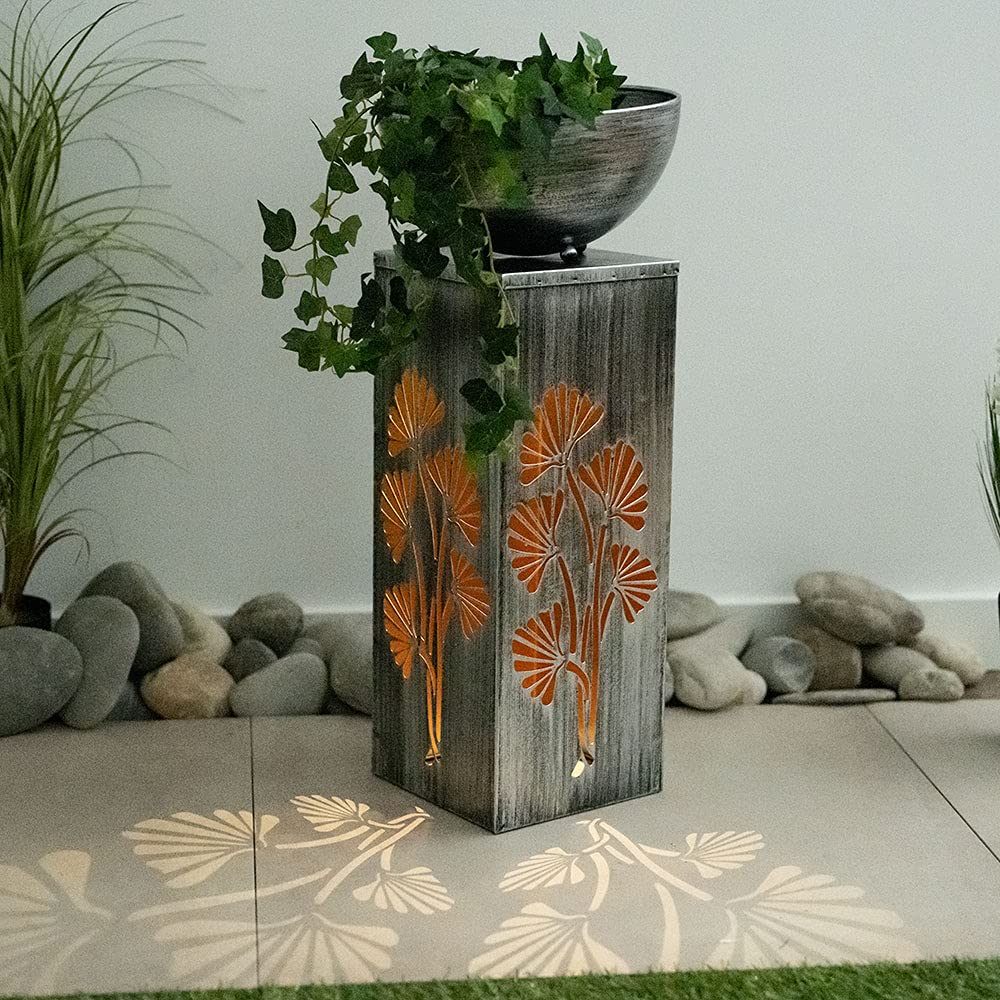 Dekosäule mit Pflanzschale und Beleuchtung Solar Säulenleuchte Außen Pflanzsäule mit Schale Metall, Lichteffekt, 1x LED warmweiß, H 59 cm, Garten