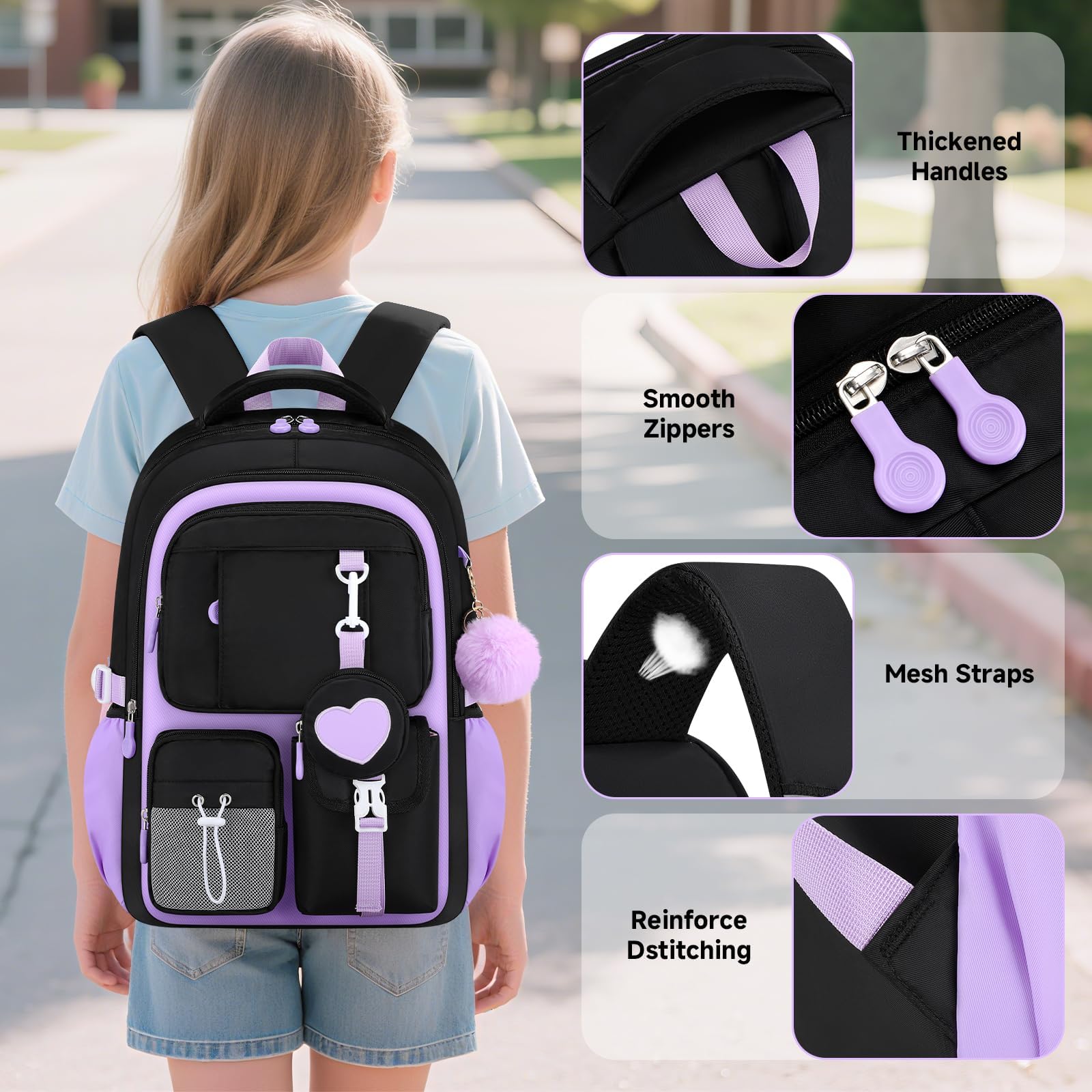 Amythe Set 4 Pezzi Zaino Ragazza 3a-7a Elementare Scuola Viaggio