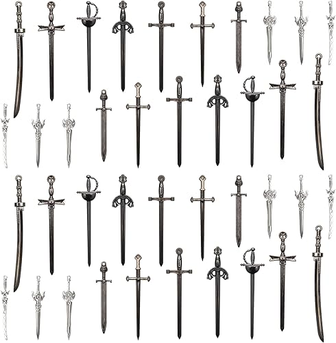 Miniatura 8 de Marcapáginas de espadas, 40 unidades, espadas antiguas plateadas para hombres, juego de bolígrafos de espada antigua para amantes de los libros,