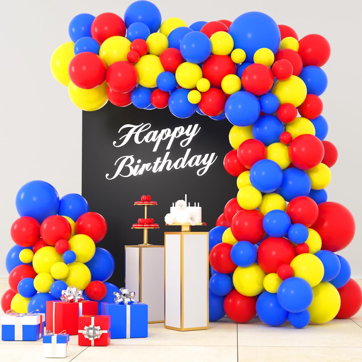 Royal Blue, Red, Yellow Balloons Set - 12inch Red Yellow Blue Balloon Arch Red Yellow Confetti Balloons for Fiesta Carnival Circus Wedding Birthday