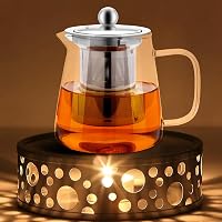 Honneeo Üveg Teáskanna 450ml Rozsdamentes Acél Szűrővel, Hőálló Boroszilikát Teafőző Laza Tea és Virágos Tea Készítéshez 7