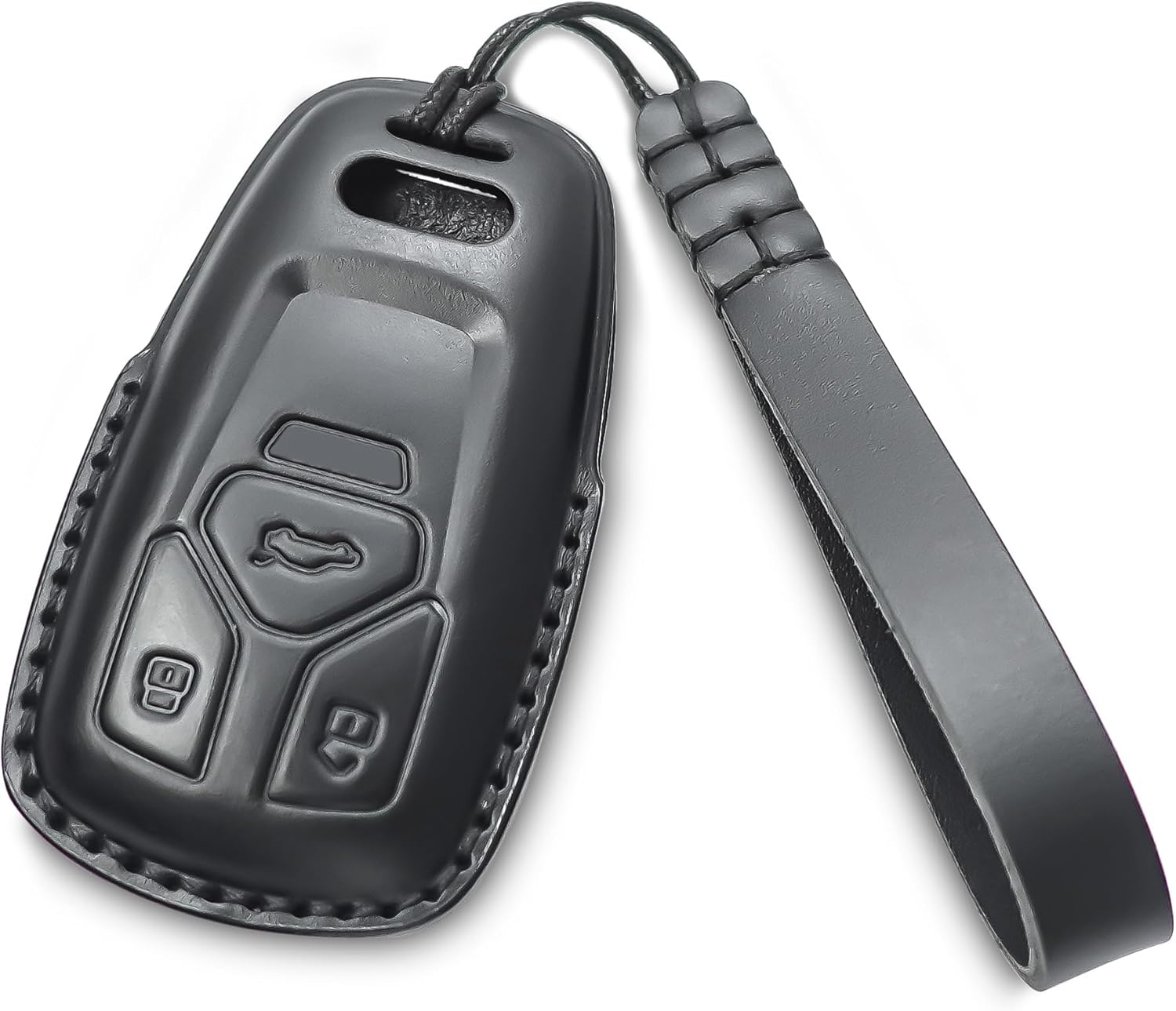Key fob Cover Genuine Leather with Keychain Compatible with Audi,Leather Key Case Protector,fit A4 A5 S4 S5 RS4 RS5 Q5 Q7 Q8 TT 3/4 Buttons Smart Remote Key(Black)