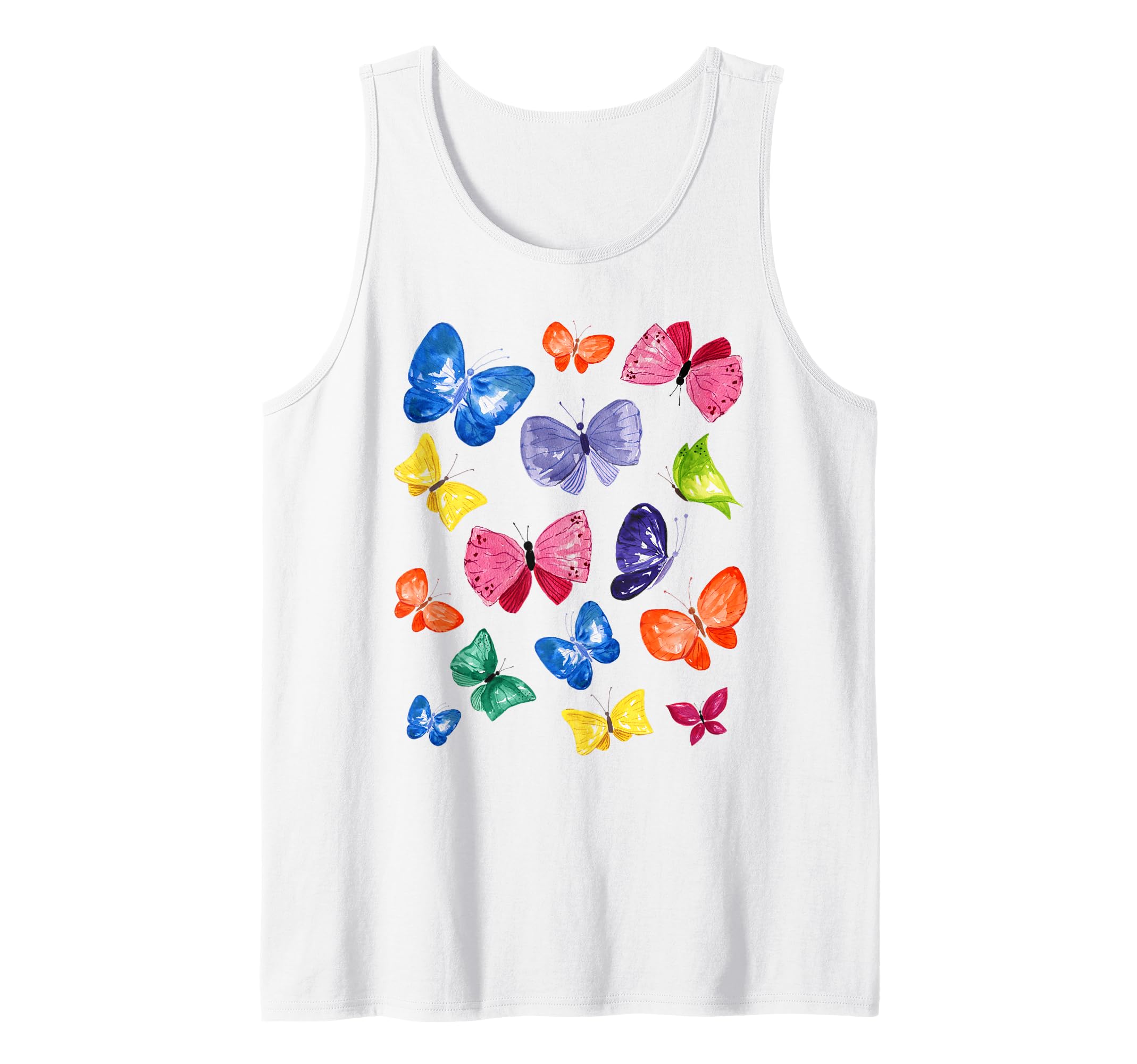 Watercolor Colorful Pretty Butterfly Butterflies With Pink Tank Top