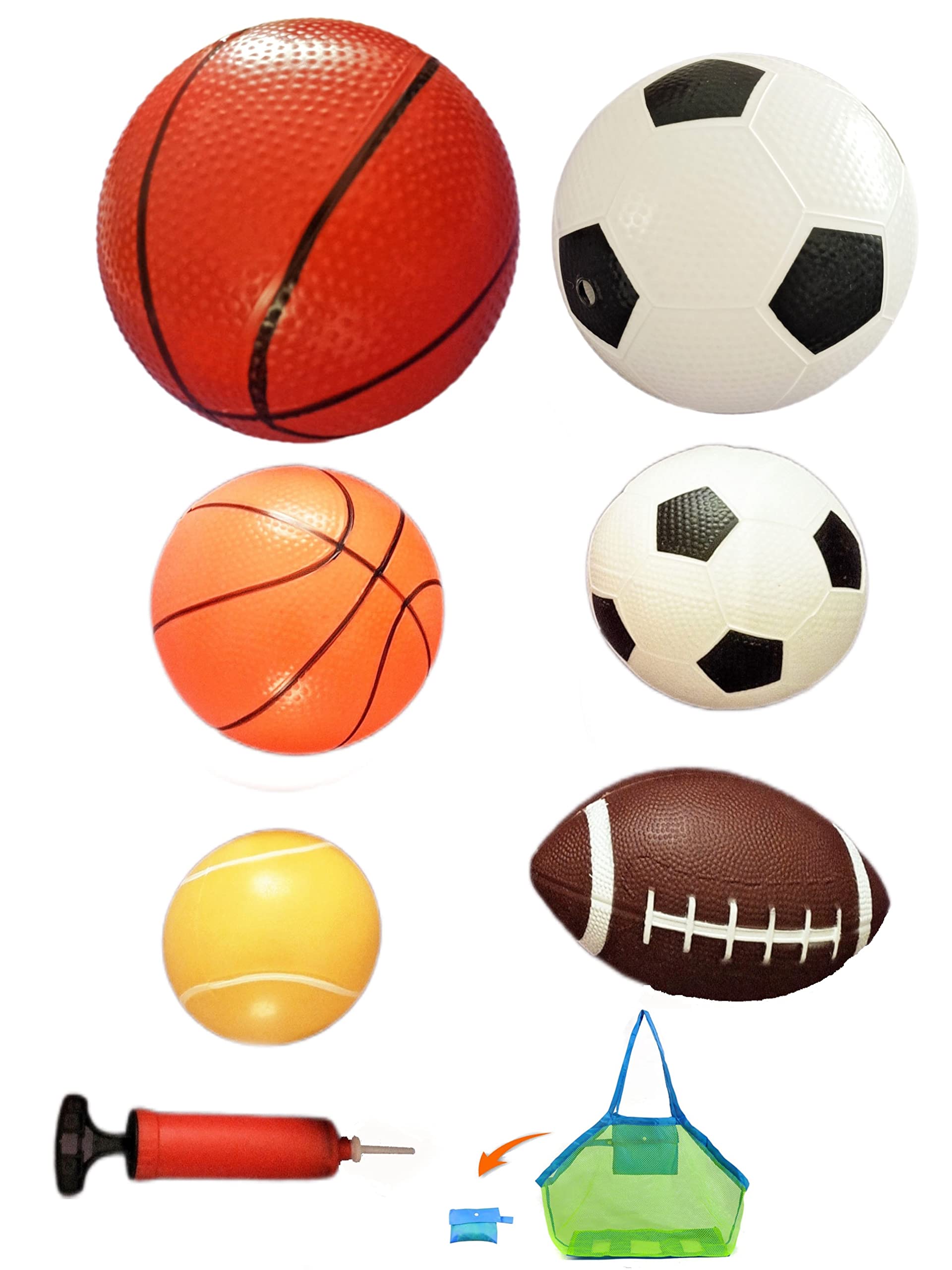 CZLCDSoft Sports Balls Set for Kids Various Size of Soccer Ball, Basketball, Football,Tennis Ball,Volleyball with Hand Pump