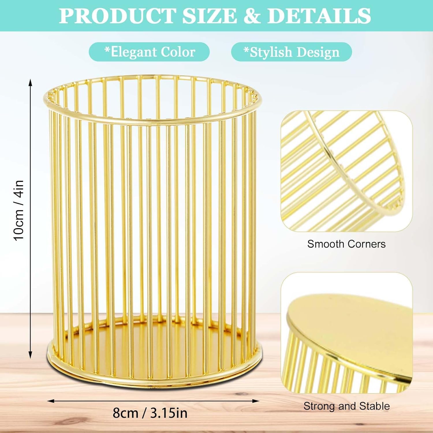 Gold Metal office accessories for desk,cute work desk gift,post it holder,Sticky Note/Memo Pad/pencil Holder,stationery organiser,pen pots/caddy,pen stand,Makeup Brushes Cup,desktop tidy organiser set - Image 4
