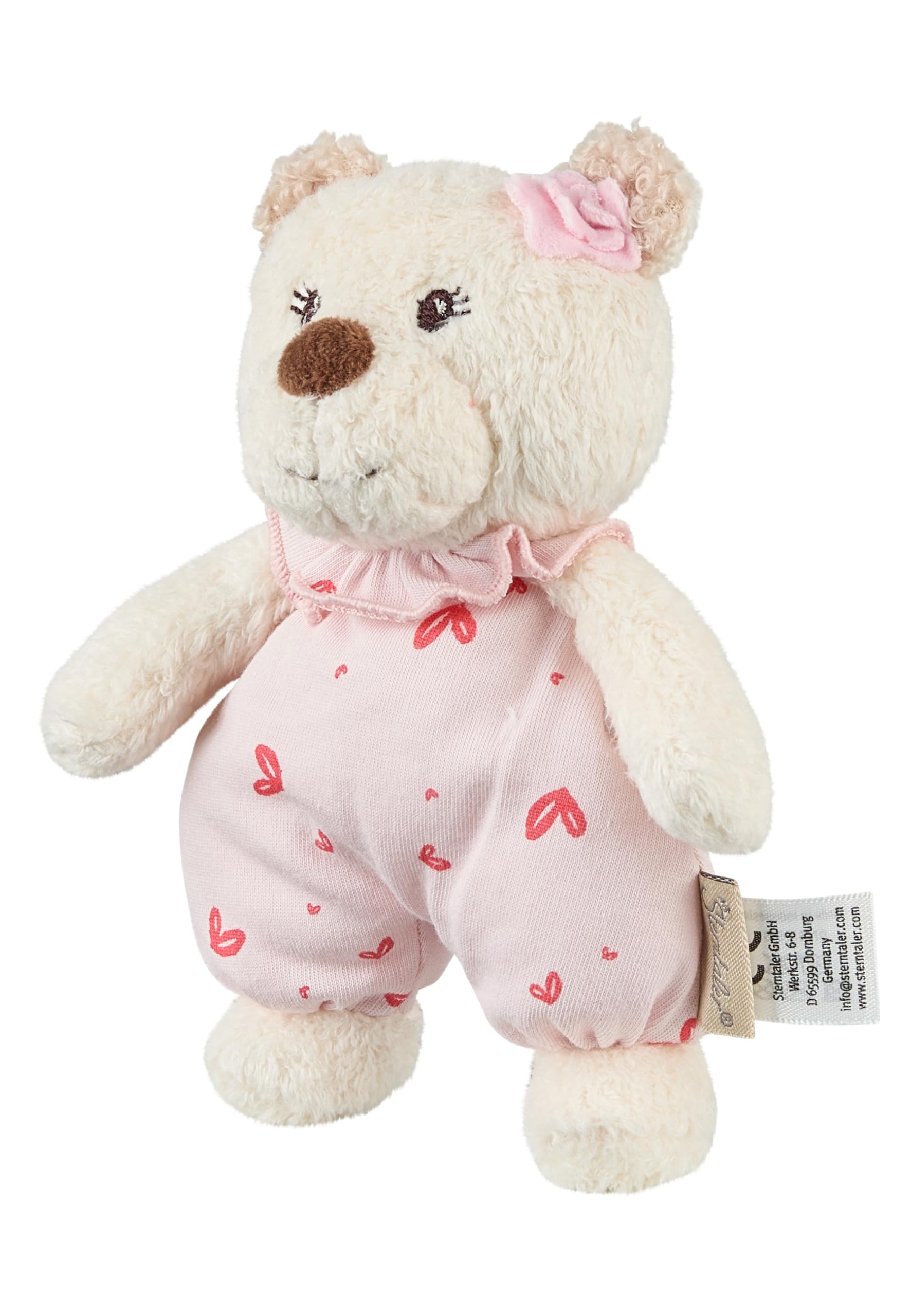 Sterntaler Cuddly Toy S Bear Betty Made of Cuddly Fleece and Printed Jersey Filled with Polyester Wadding with Rattle 16 × 11 × 6 cm - Cream White