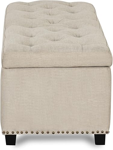 Miniatura 13 de 24/7 Shop at Home Sacallant - Banco de almacenamiento en el extremo de la cama, reposapiés otomano largo elevador, reposapiés tapizado de lino con