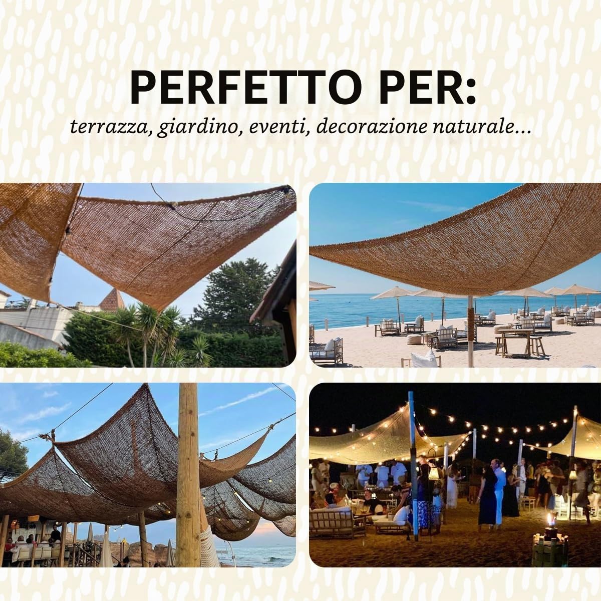 Tenda parasole in fibra di cocco, protezione solare ecologica, diverse misure e forme triangolare, terrazza, giardino, pergolato (Sable, 3x3x3m, Triangolare)