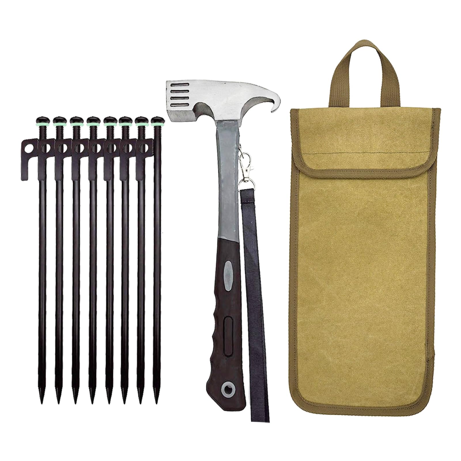 8 Stück Heringe für Vordächer, fluoreszierender Zelthering, Garten Rasenhering mit Hammer, Outdoor Camping Heringe für Befestigungen, Zeltplanen, Markisen, Stahl, robust, mit fluoreszierendem Reifen