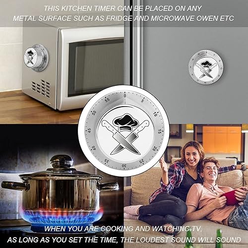 Miniatura 4 de Cuchillo de chef con temporizador de 60 minutos, reloj de cuerda fuerte, alarma magnética, gestión del tiempo, fácil para tiempos de espera, cocina,