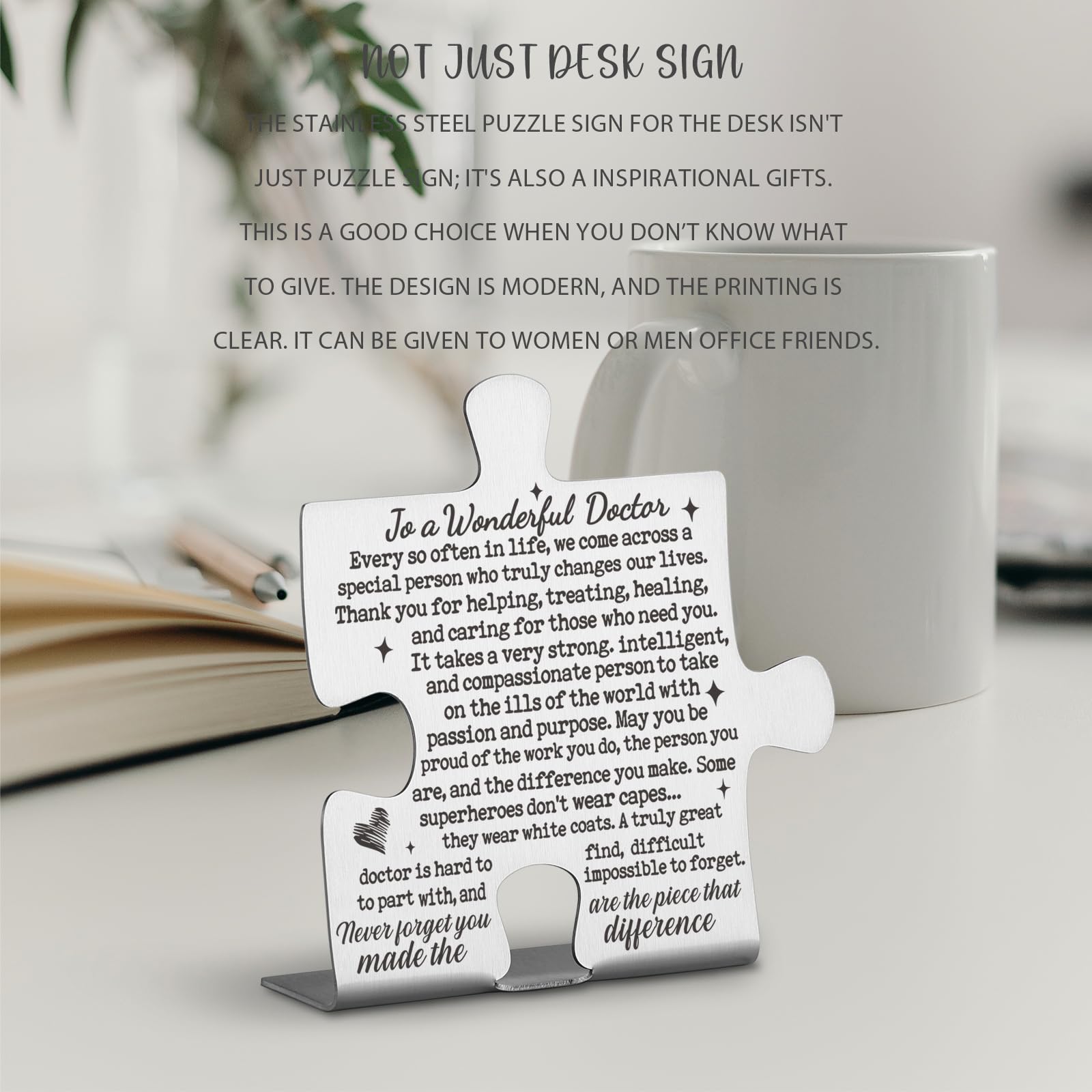 To A Wonderful Doctor Appreciation Gifts, Thank You Gifts for Doctors Birthday Christmas Graduation Team Office Ornament Decor Stainless Steel Puzzle Piece Decorative Signs Plaques Ann32