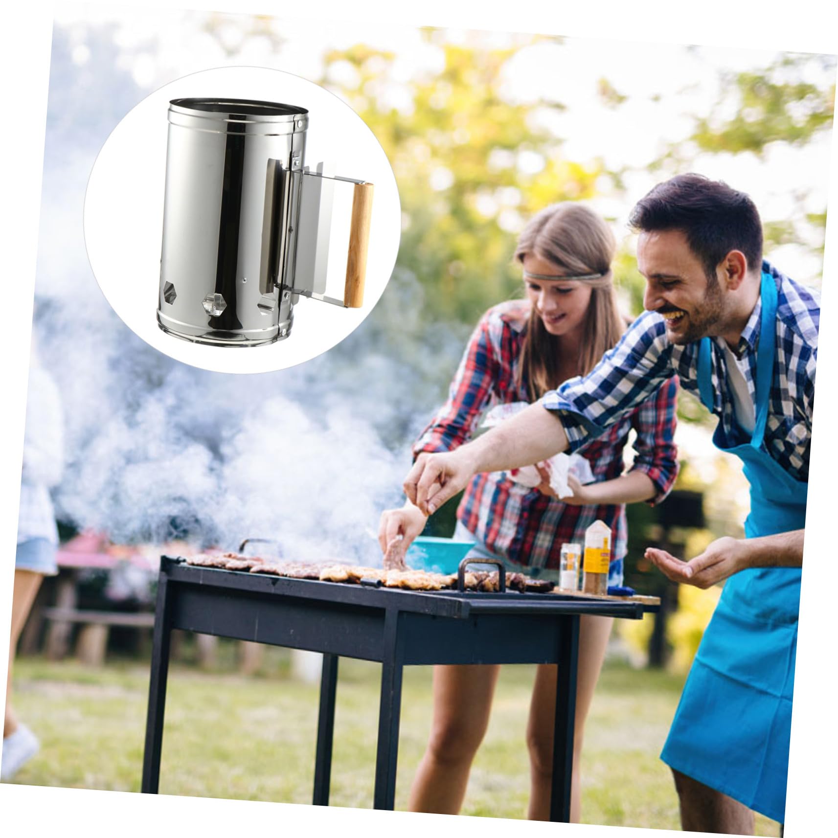 SUPVOX Accenditore per Carbone da Barbecue All'aperto, 1 Pezzo | Ferro Zincato, Avvio Rapido e Uniforme della Brace, Impugnatura in Legno Resistente al Calore