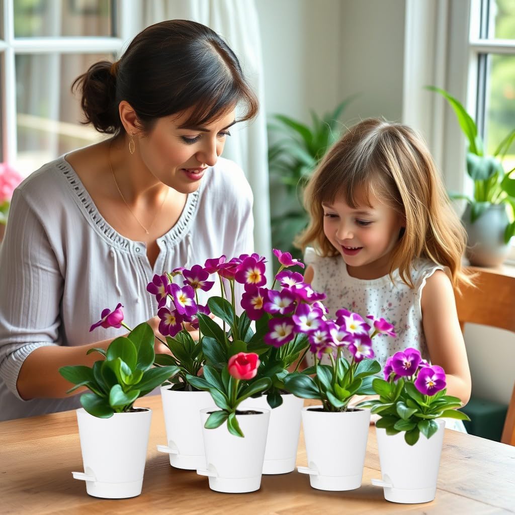 12 Pack 4 Inch Self Watering Plant Pots with Drainage and Saucers，Plastic Flower Pots for Indoor and Outdoor Plants, Nursery Planters for Houseplants and Herbs White, 4 inch 12pcs - Image 6