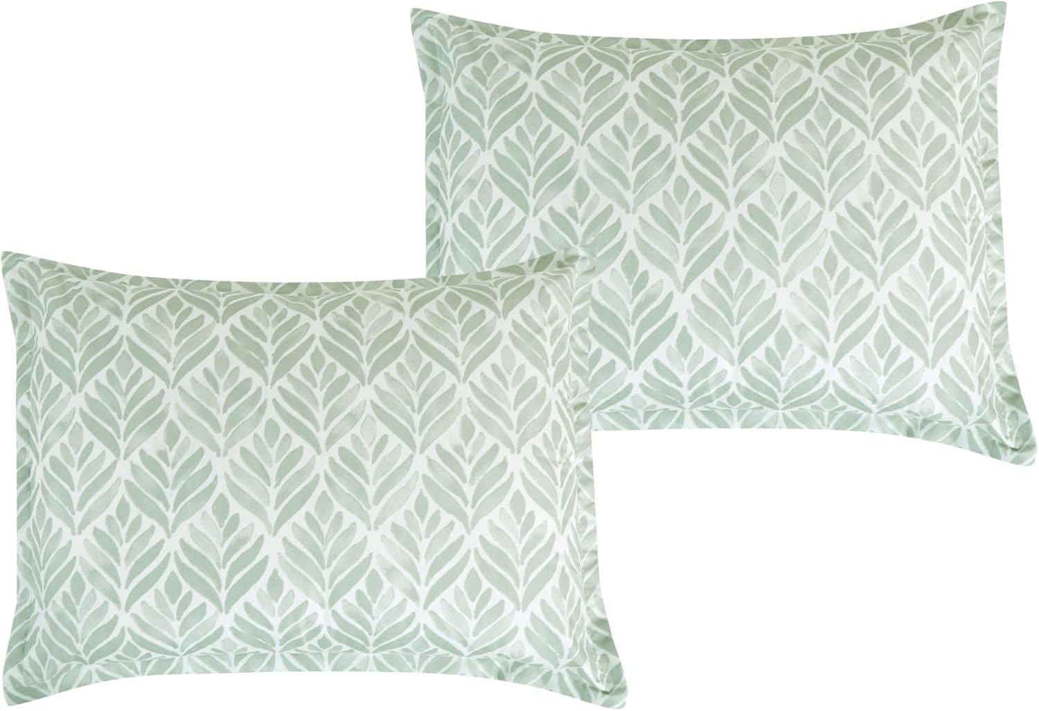 Chezmoi Collection Medina 2-Piece Tranquil Leaf Comforter Set Twin - Soft Green White Leaves Printed Microfiber Lightweight Bedding Set for All Season
