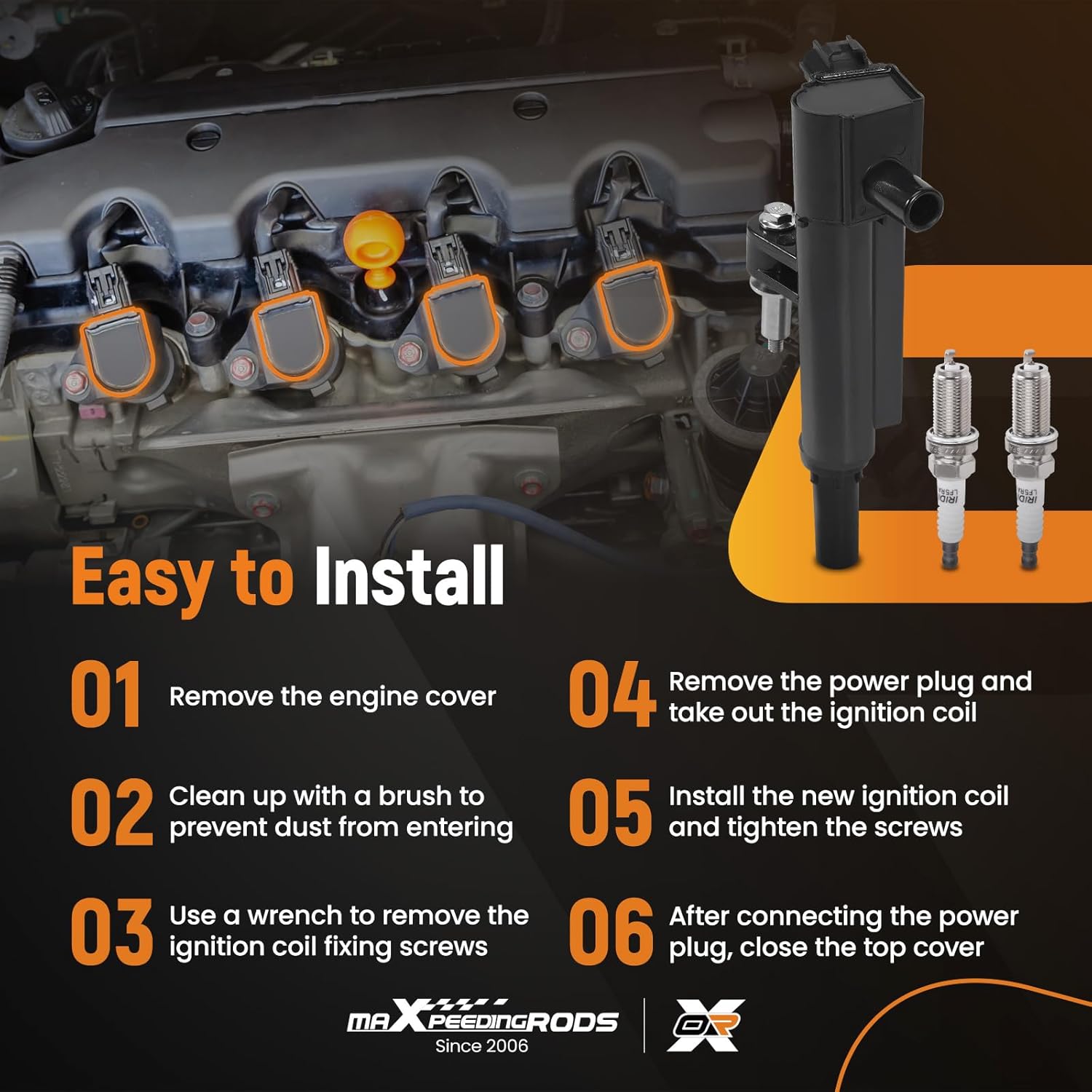 maXpeedingrods UF601 Set of 8 Ignition Coil Pack and Iridium Spark Plugs Fit for Chrysler Aspen/Ram Dakota/Jeep Commander/Dodge Dakota 4.7L V8, Ignition Coil Kit Replace UF-601 5149049AB