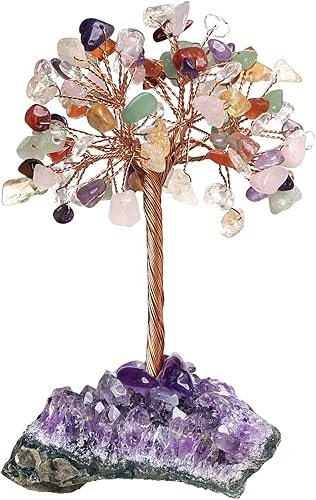 Miniatura 9 de mookaitedecor Árbol de cristal natural de aguamarina y amatista con base de cristal de amatista, figuras de árbol de dinero Feng Shui, decoración de
