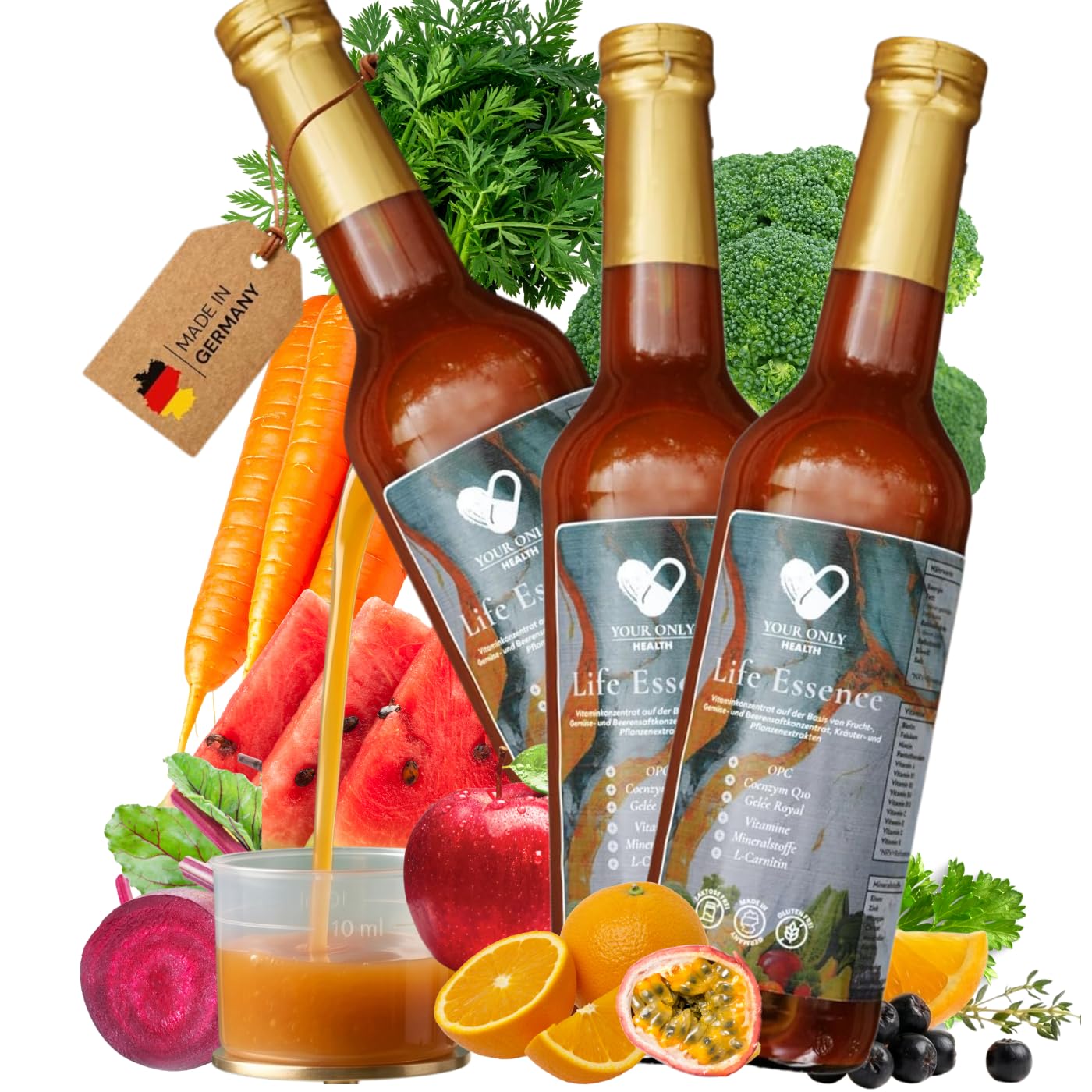 Mikronährstoffe Konzentrat flüssig – 3x 350ml (105 Portionen) | Ganzheitliches Multivitamin mit OPC, Coenzym Q10, Eisen & B-Komplex | Premium Zellschutz & Immunsystem von Life Essence