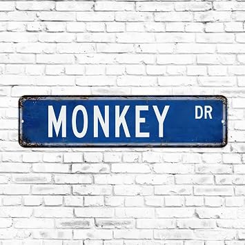 Funny Animal Street Sign Monkey Metal Tin Sign Wall Plaque Gift for Monkey Lover Vintage Pet Animal Vintage Wall Art Decor for Shed Pub Home Kitchen Bedroom Front Porch 4"x18"