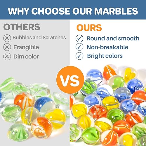 Miniatura 7 de Sukh 100 canicas de vidrio  canicas a granel de canicas a granel, canicas de ojo de gato, mezcla de canicas de 4 colores, tamaños de 0.551 in y