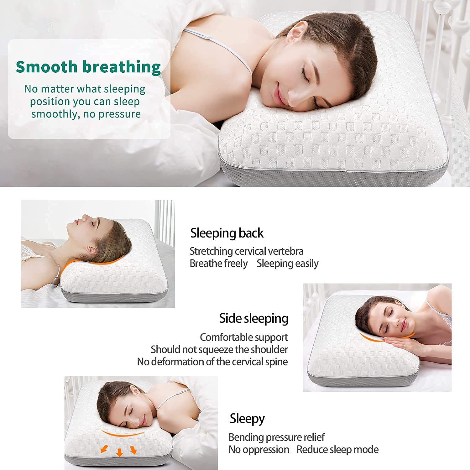 Fityou Memory Foam Kissen - Ergonomisches Nackenstützkissen für Seiten- und Rückenläufer, Kühlung + Bambusbezug, waschbar & atmungsaktiv (67,5x40x13cm)
